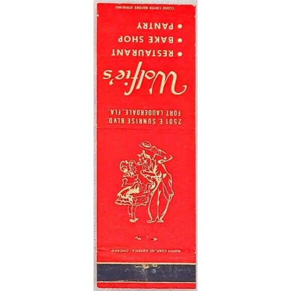 Front Strike Matchbook Cover Wolfie’s Restaurant Fort Lauderdale FL Florida - Picture 2 of 5